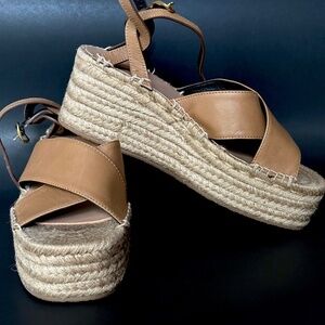 Rag & Bone Women's Hera Lather Strap Espadrille Wedge Sandal Sz EU 39 1/2